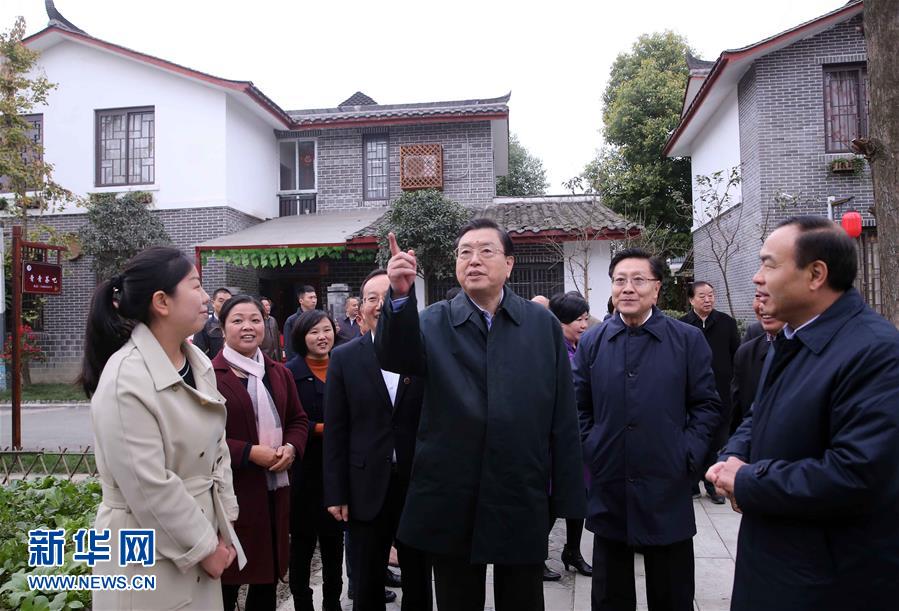 這是11月22日，張德江來到成都郫縣青杠樹村，了解村民委員會工作情況。 新華社記者 劉衛(wèi)兵 攝 