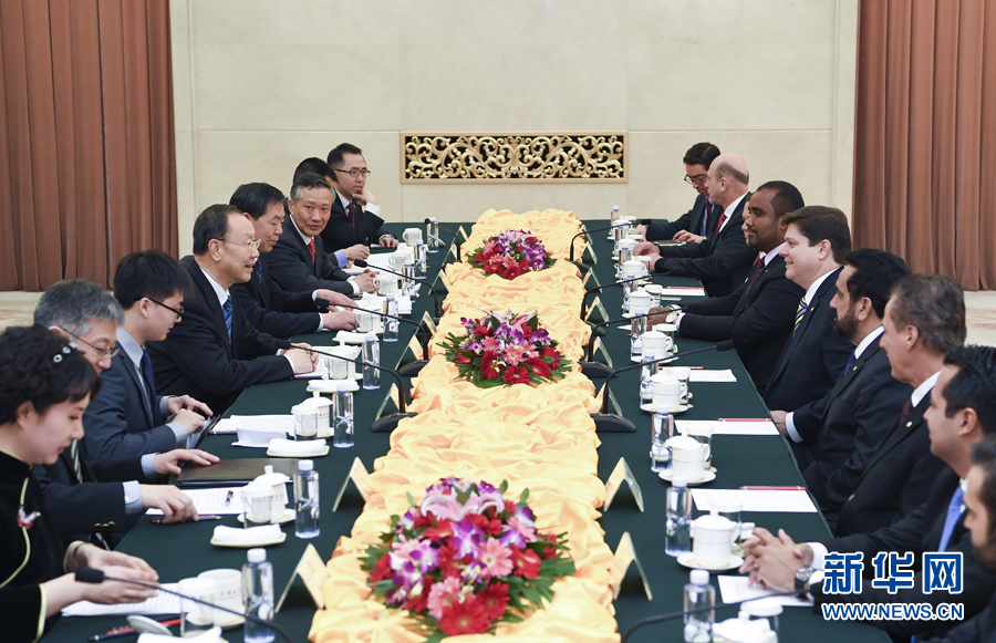 3月22日，中共中央書記處書記、全國政協(xié)副主席杜青林在北京會見巴西民主運(yùn)動黨眾議院黨團(tuán)領(lǐng)袖羅西率領(lǐng)的該黨干部考察團(tuán)。 新華社記者張領(lǐng)攝