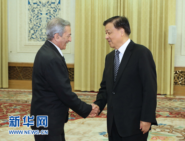 6月21日，中共中央政治局常委、中央書記處書記劉云山在北京會見古共中央書記處書記、國際關(guān)系部部長巴拉格爾率領(lǐng)的古巴共產(chǎn)黨代表團。新華社記者馬占成攝