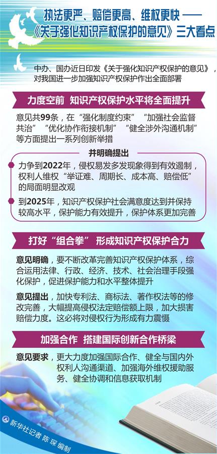 （圖表）[新華調(diào)查]執(zhí)法更嚴、賠償更高、維權更快&mdash;&mdash;《關于強化知識產(chǎn)權保護的意見》三大看點