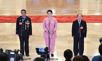 崔光日、荀笑紅、巨曉林代表接受采訪