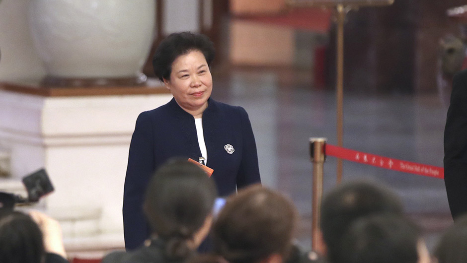 劉雅鳴步入&ldquo;部長(zhǎng)通道&rdquo;，準(zhǔn)備接受采訪