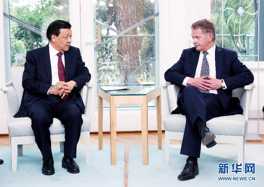 6月12日，中共中央政治局常委、中央書記處書記劉云山在赫爾辛基會見芬蘭總統(tǒng)尼尼斯特。 新華社記者姚大偉攝 