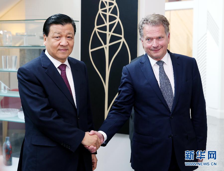 6月12日，中共中央政治局常委、中央書記處書記劉云山在赫爾辛基會見芬蘭總統(tǒng)尼尼斯特。 新華社記者姚大偉攝