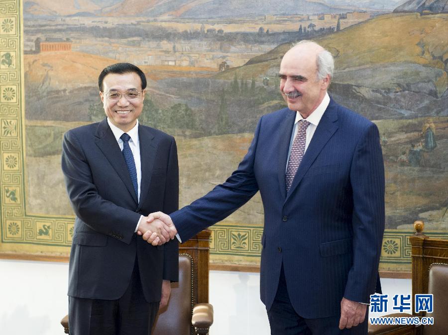 6月19日，國(guó)務(wù)院總理李克強(qiáng)在希臘議會(huì)大廈會(huì)見希臘議長(zhǎng)米馬拉基斯。新華社記者 王曄 攝