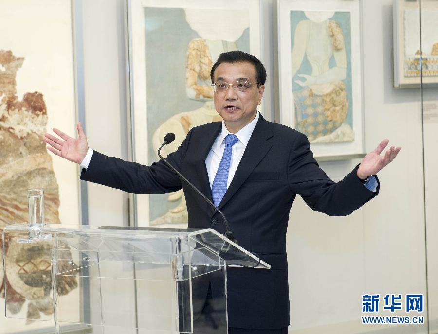 6月21日，國務(wù)院總理李克強(qiáng)與希臘總理薩馬拉斯共同出席希臘伊拉克利翁博物館新館開館儀式并發(fā)表講話。 新華社記者 王曄 攝