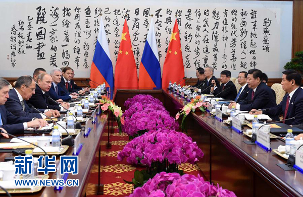 11月9日，中國國家主席習(xí)近平在北京釣魚臺國賓館會見俄羅斯總統(tǒng)普京。新華社記者 饒愛民 攝