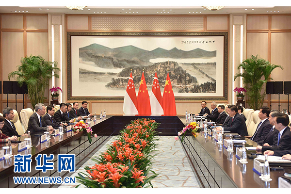 9月2日，國家主席習(xí)近平在杭州會見新加坡總理李顯龍。新華社記者張鐸攝