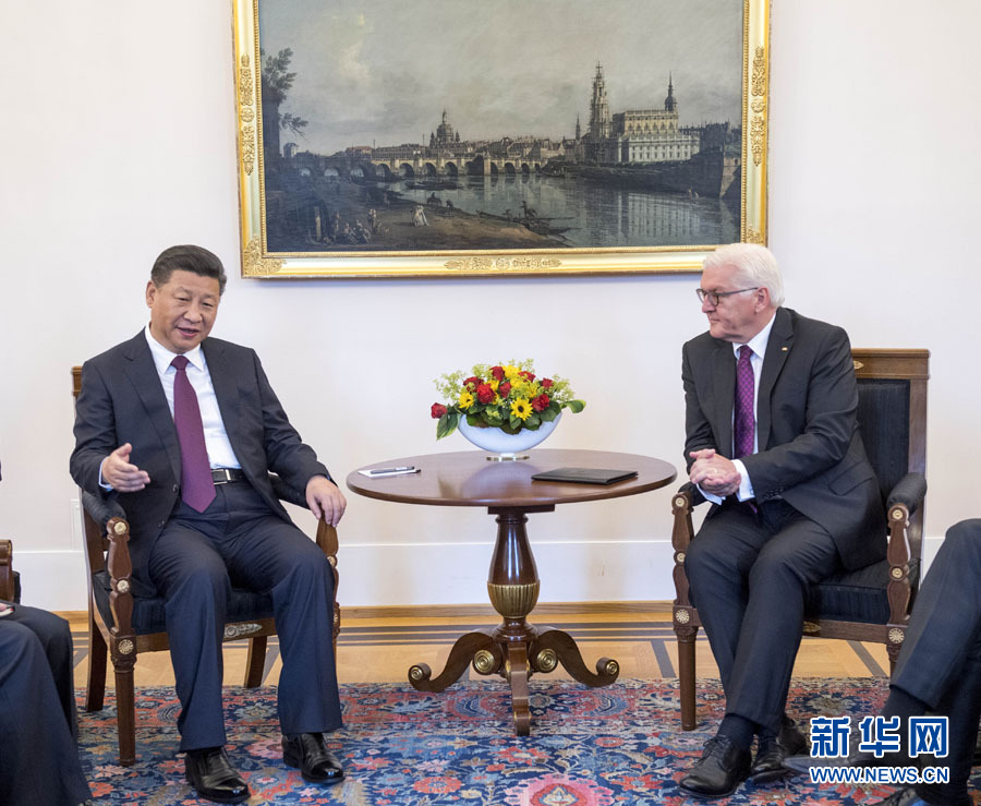 7月5日，國家主席習近平在柏林會見德國總統(tǒng)施泰因邁爾。 新華社記者李學仁 攝